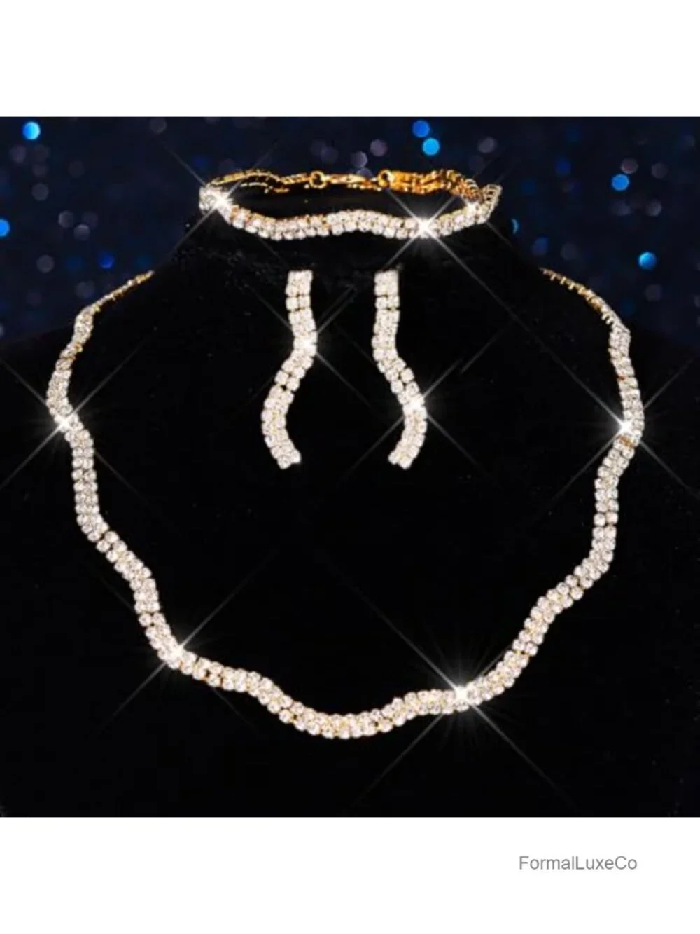 Rhinestone Bridal Wedding Jewelry Set with Choker Necklace Earrings Bracelet
